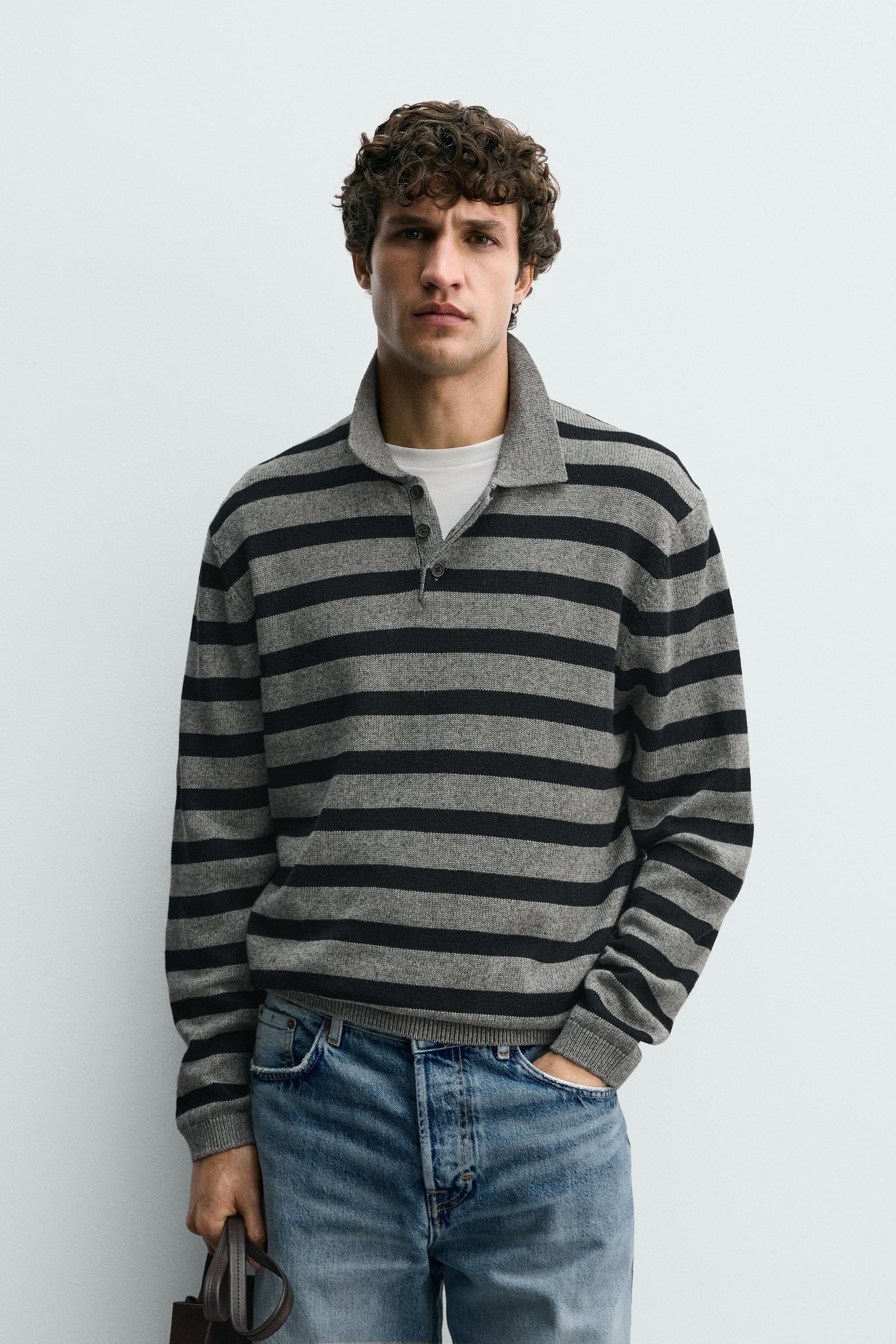 STRIPED COTTON LINEN KNIT POLO SHIRT